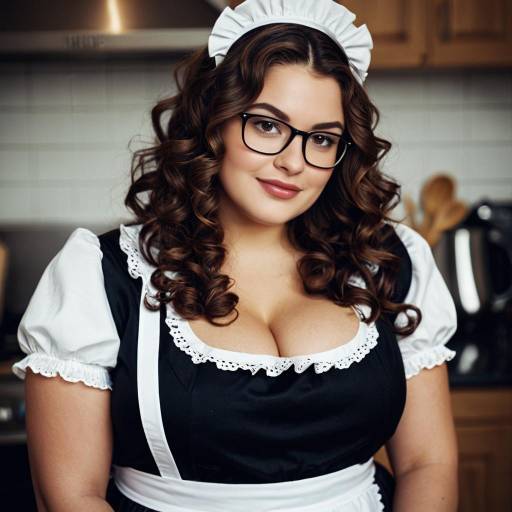 Plus Size Woman in Maid Costume with Glasses