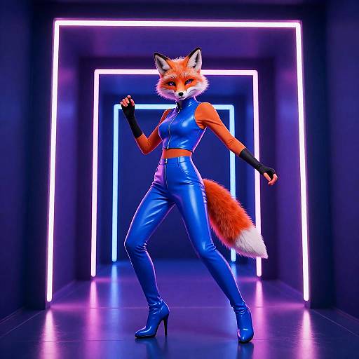 Synthwave Fox Dancing in Neon Labyrinth