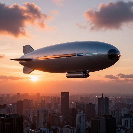 Futuristic Zephyr Airship at Sunset