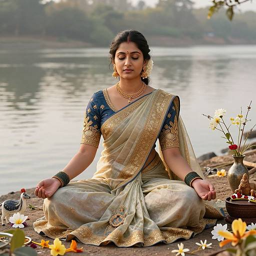 Elegant Parvathi Meditating by River