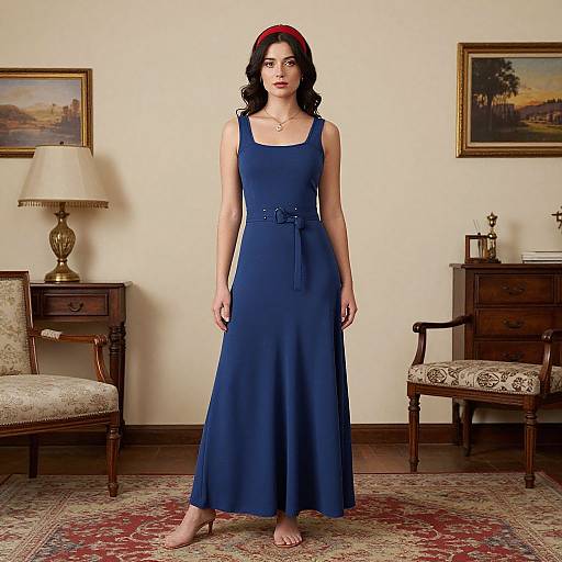Woman in Blue Dress with Headband