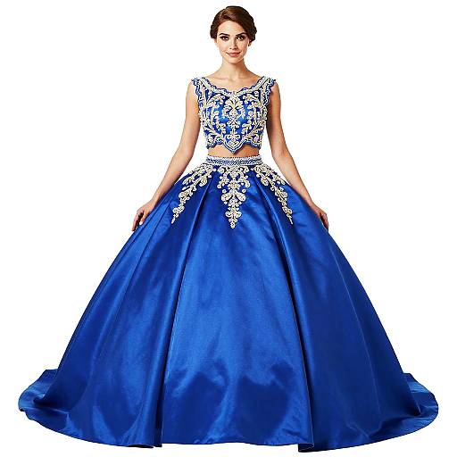 Woman in Sapphire Blue Two-Piece Ball Gown