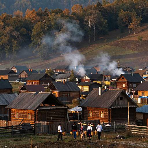 Rustic Village Dawn with Ethnic Life