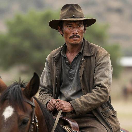 Rugged Cowboy on Horseback in Nature