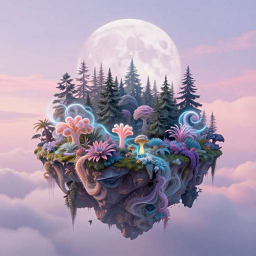 Otherworldly Floating Island with Iridescent Flora