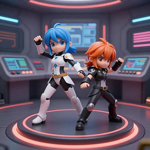 Futuristic Cockpit with Two Action Poses Characters