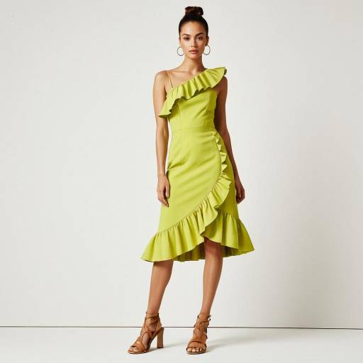 Chic Woman in Lime Green Midi Dress