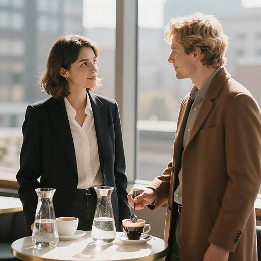 Candid Coffee Conversation by the Window