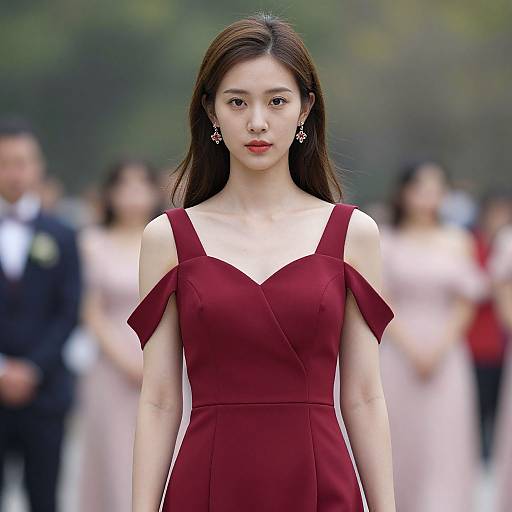 Dark Red Wedding Guest Dress Portrait