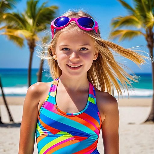 Joyful Girl in Colorful Swimwear