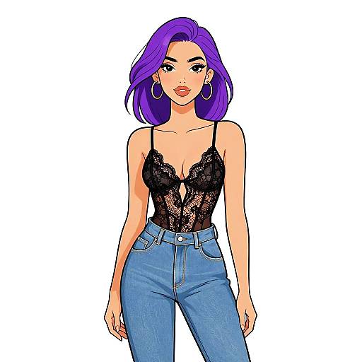 Chic Woman in Denim and Lace