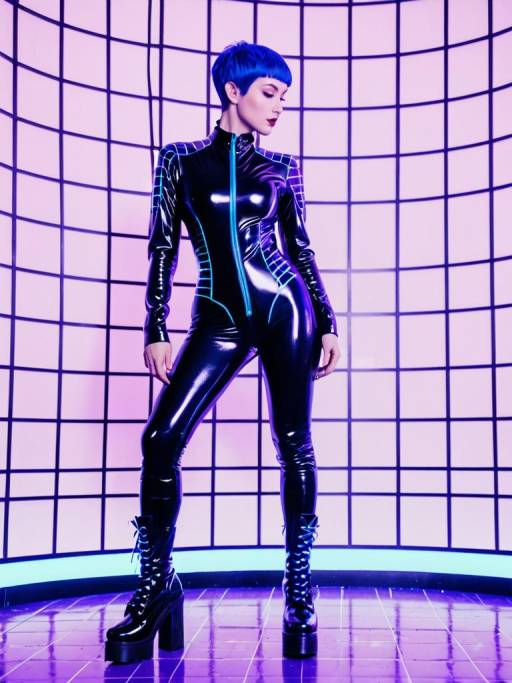 Cyberpunk Woman in Neon Catsuit