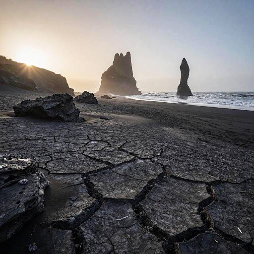 Photorealistic Black Sand Beach Dawn