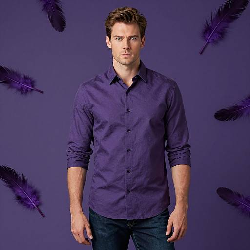 Man in Purple Shirt with Feathered Background