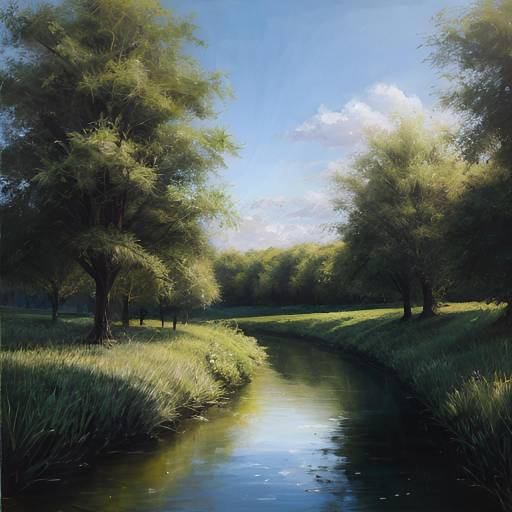 Serene Willow Riverbank Under Bright Sky
