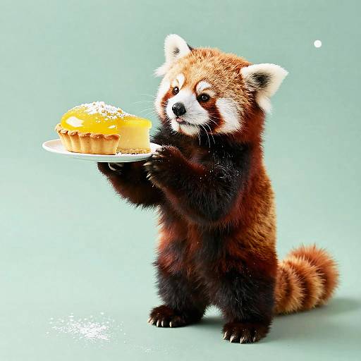 Playful Red Panda Sniffing Lemon Tart
