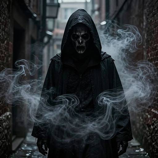 Gothic Hooded Figure in Smoke