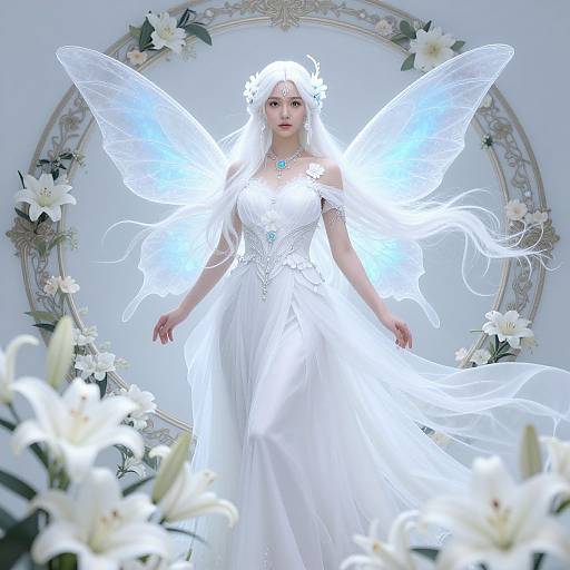 Elegant White Fairy with Floral Wings
