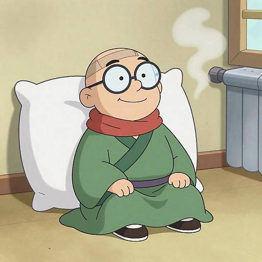 Relaxed Cartoon Character in Cozy Setting