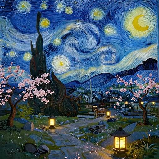 Starry Night Japanese Garden Twilight