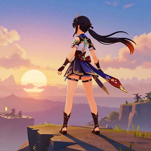 Genshin Impact Girl on Sunset Cliff