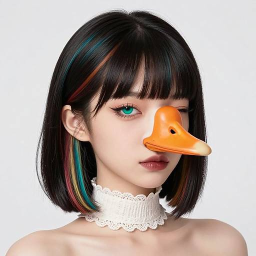 Anthro Goose Portrait with Multicolored Hair