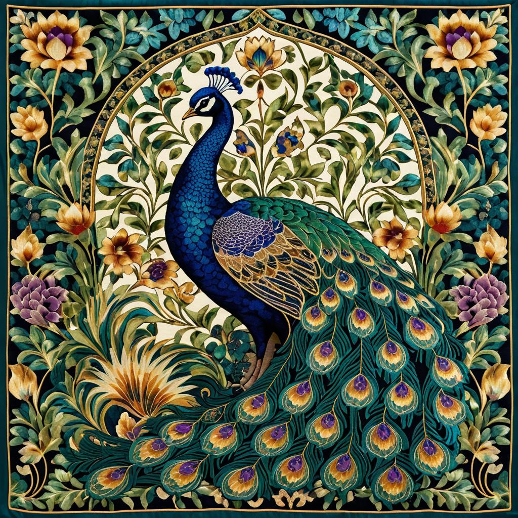 Intricate Peacock Tapestry in Garden