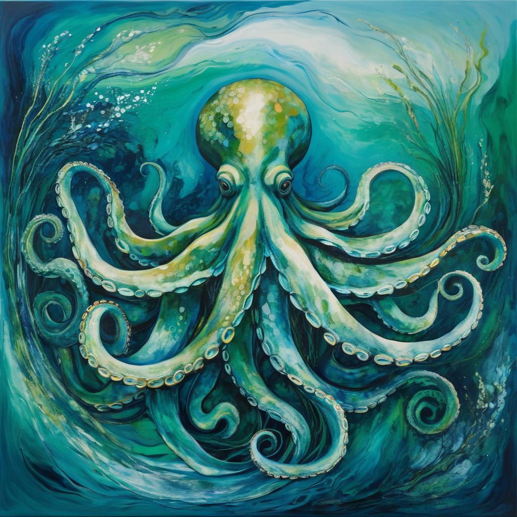 Vibrant Abstract Octopus Underwater Art