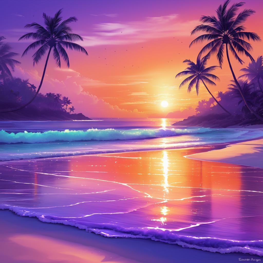 Serene Beach Sunset Digital Artwork