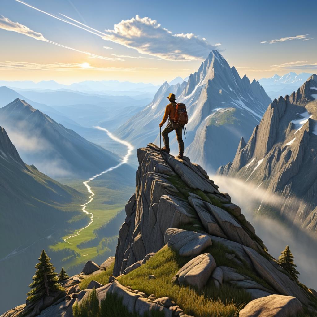 Epic Mountain Climber Amidst Stunning Vistas