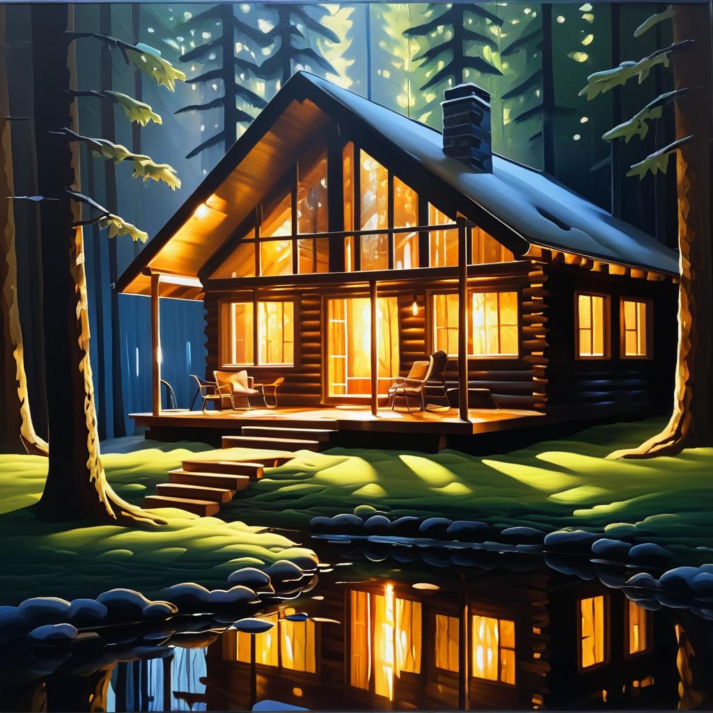 Cinematic Cozy Cabin in Dim Lighting