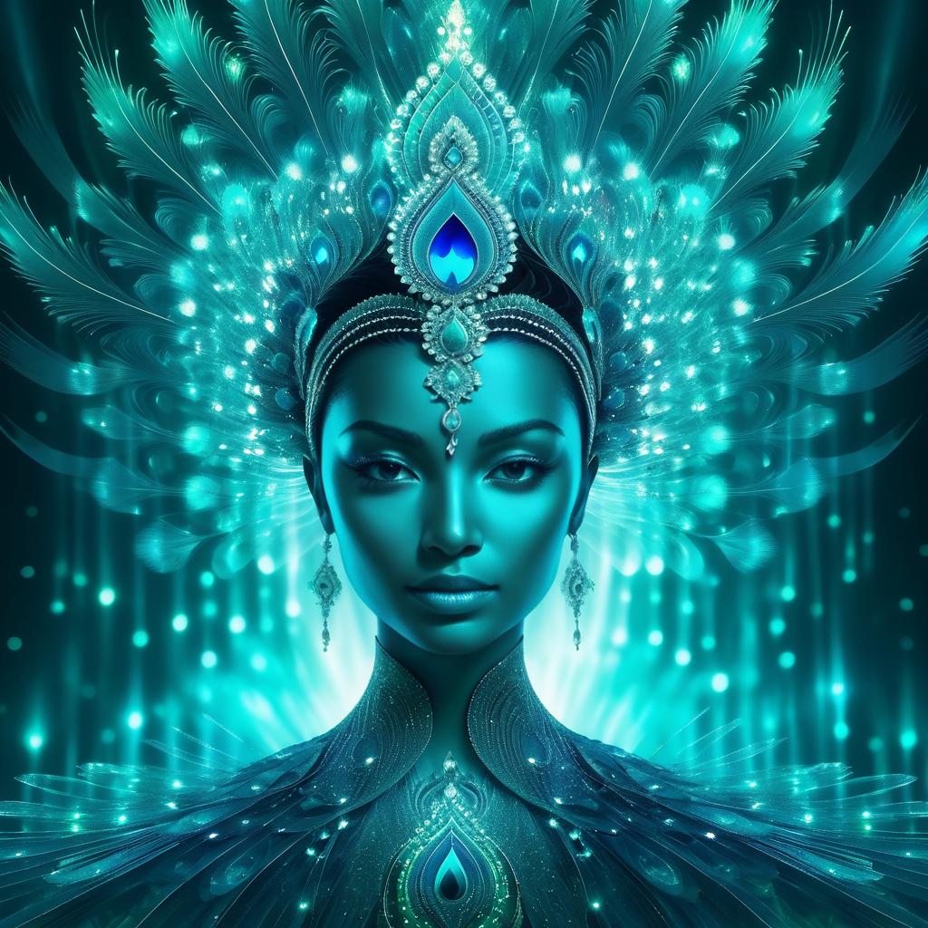 Fractal Female Peacock in Ethereal Aqua