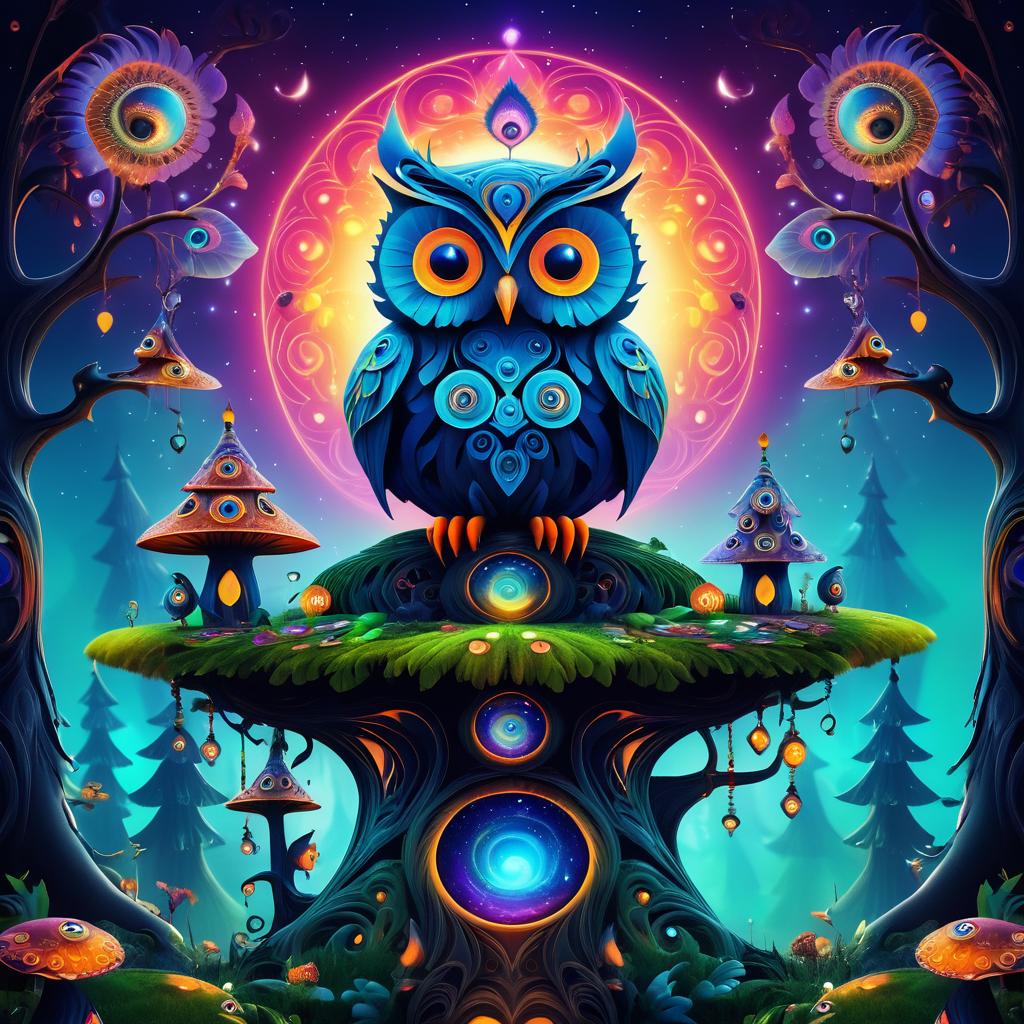 Surreal Owl Creature on Vibrant Totem