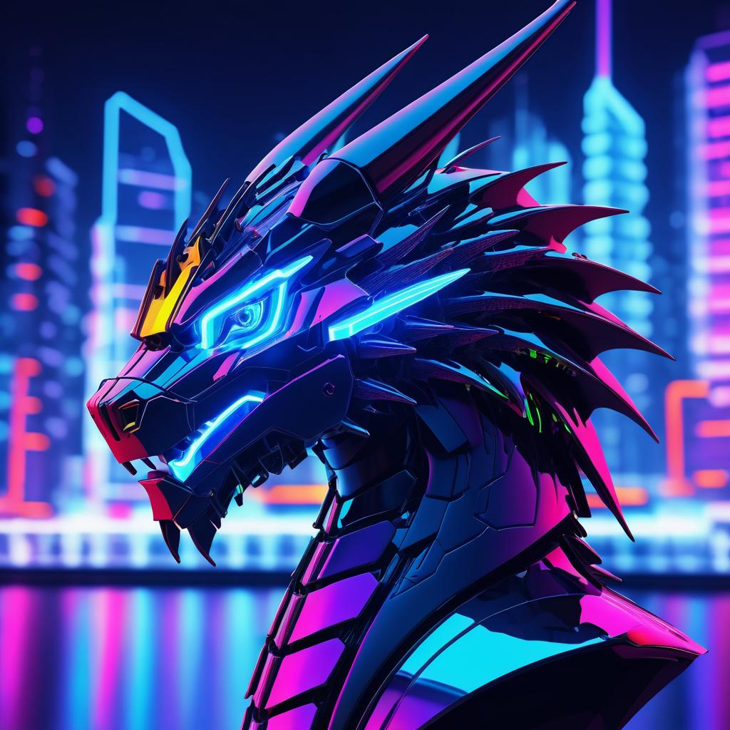 Futuristic Robotic Dragon in Neon City