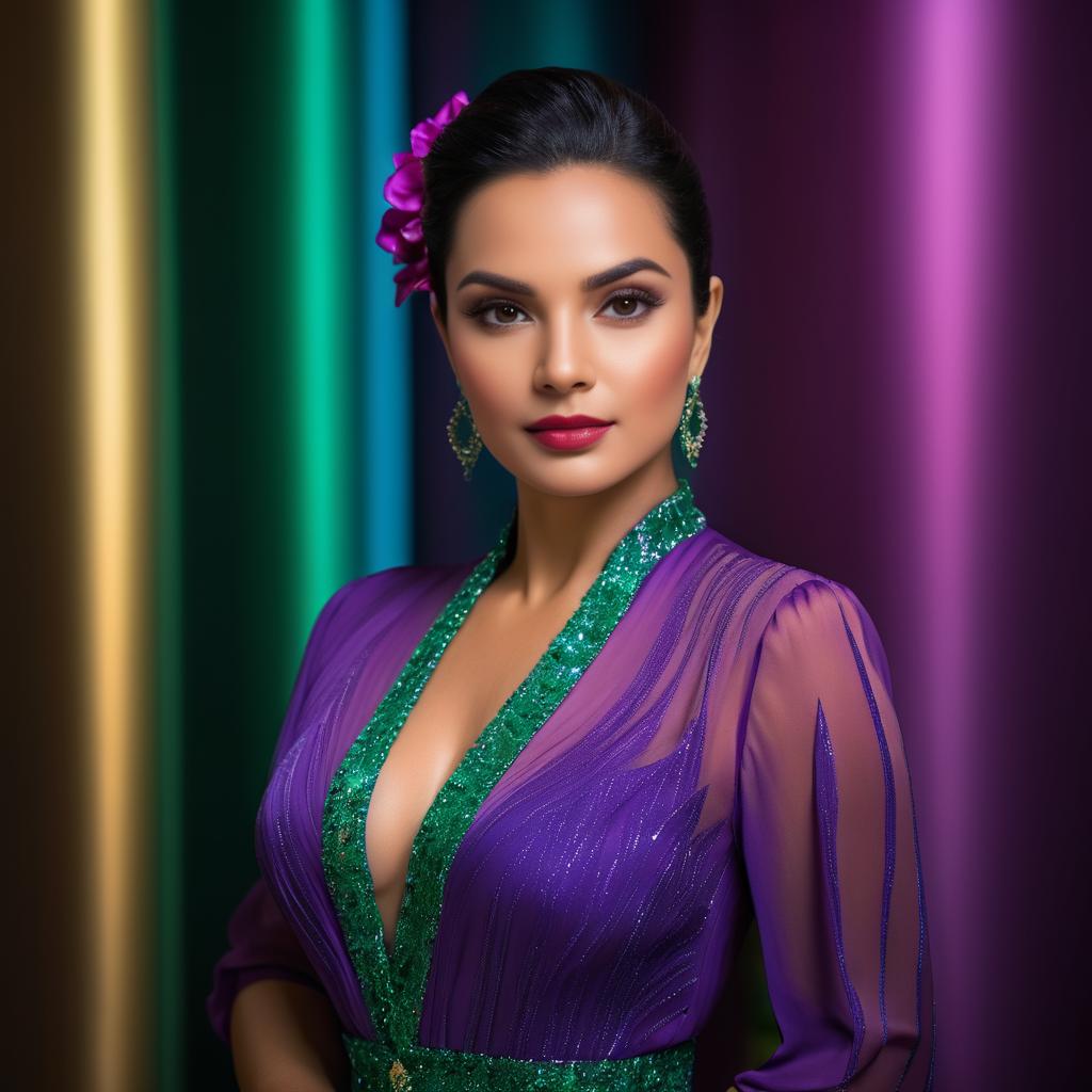 Elegant Latin Woman Portrait in Jewel Tones