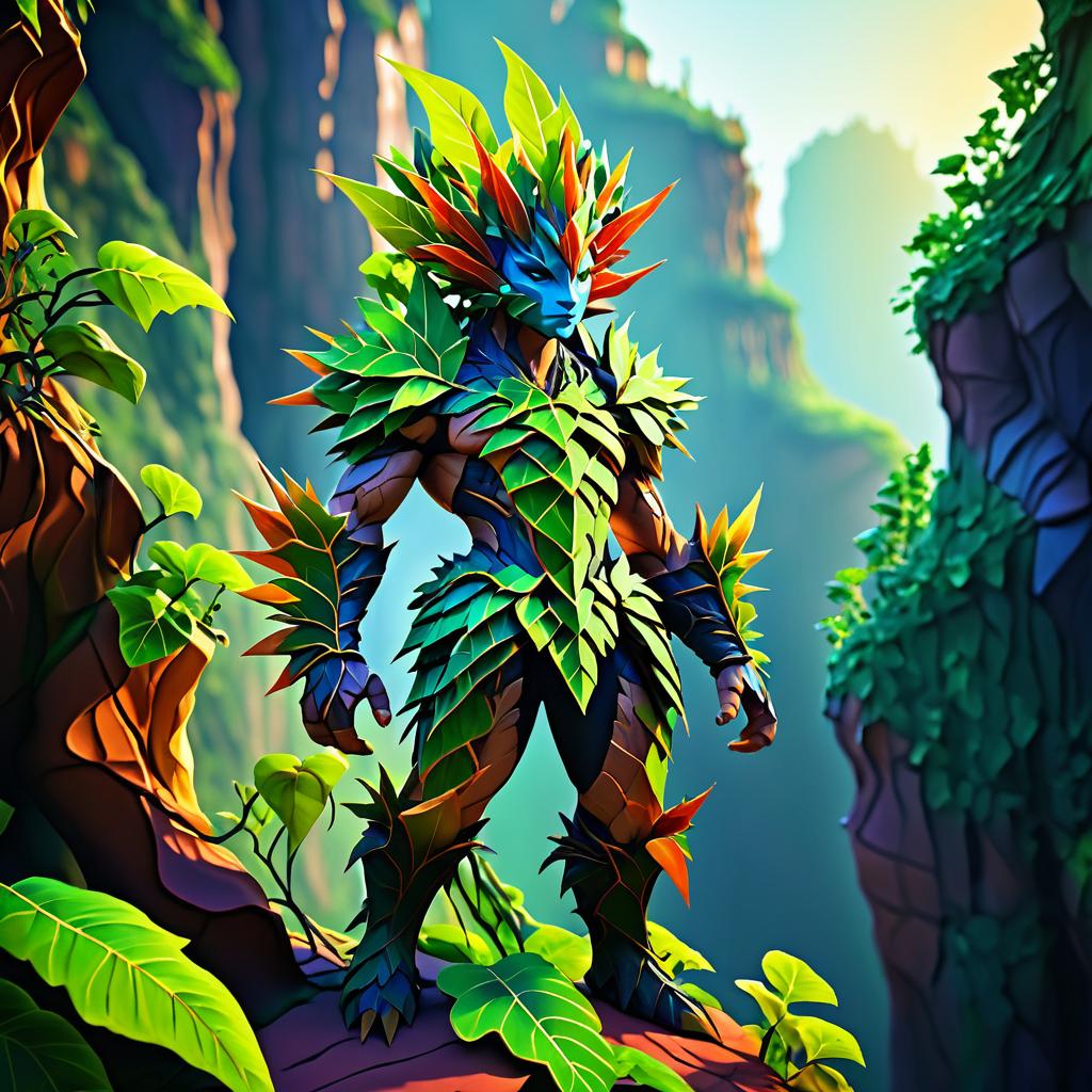 Vibrant Plant-Creature in Canyon Landscape