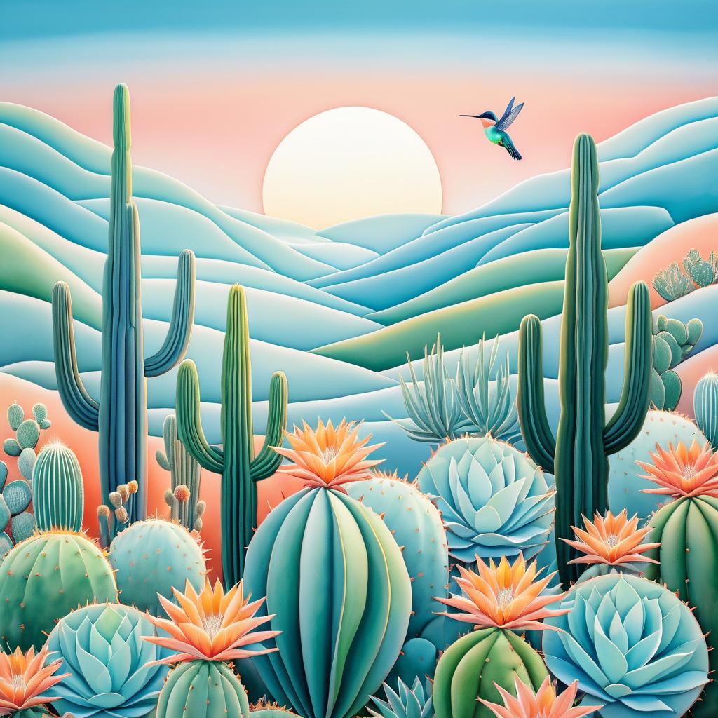 Vibrant Cactus and Hummingbird Symphony