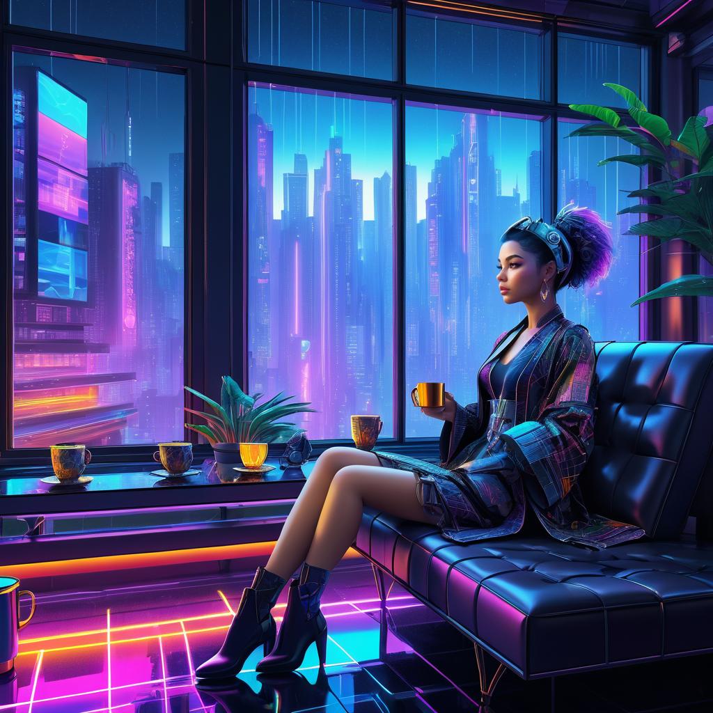 Cozy Cyberpunk Serenity with a Robotic Owl