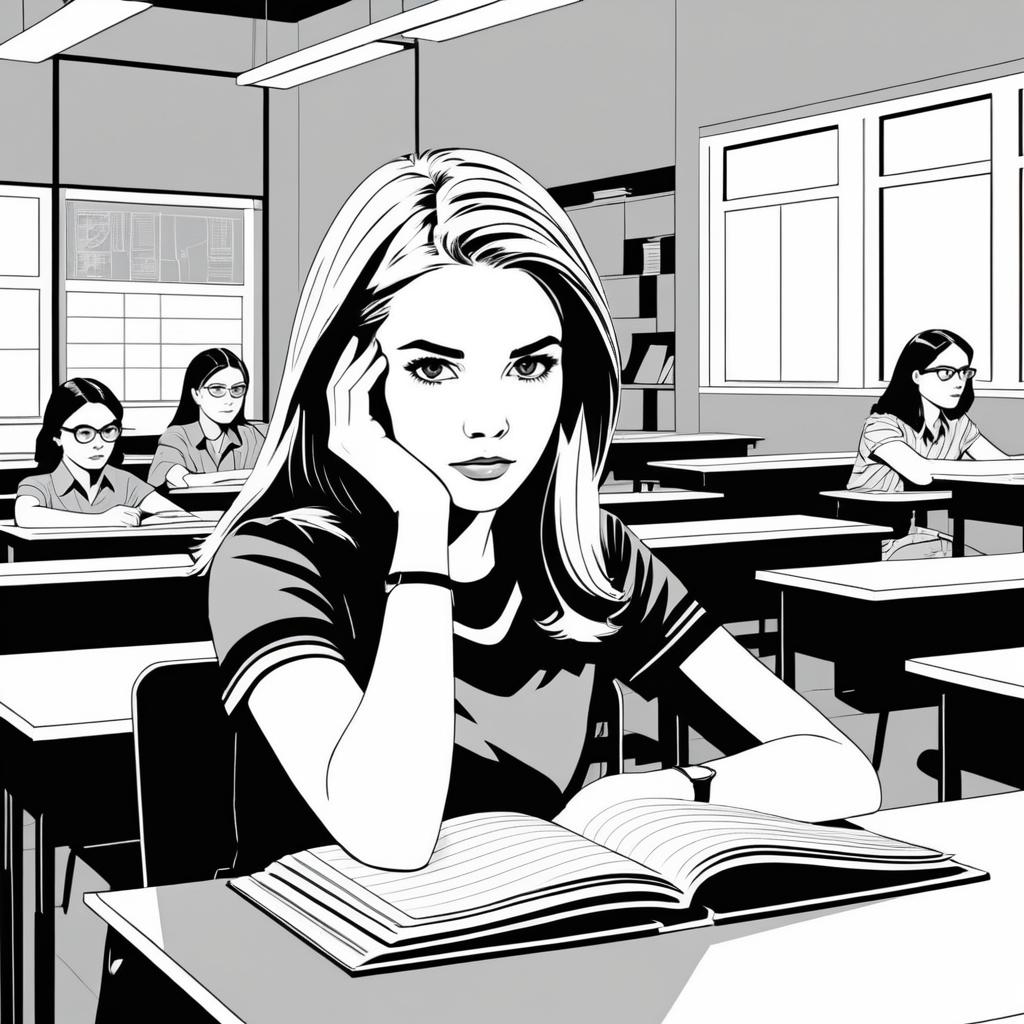 Teenage Girl in Modern Classroom Art