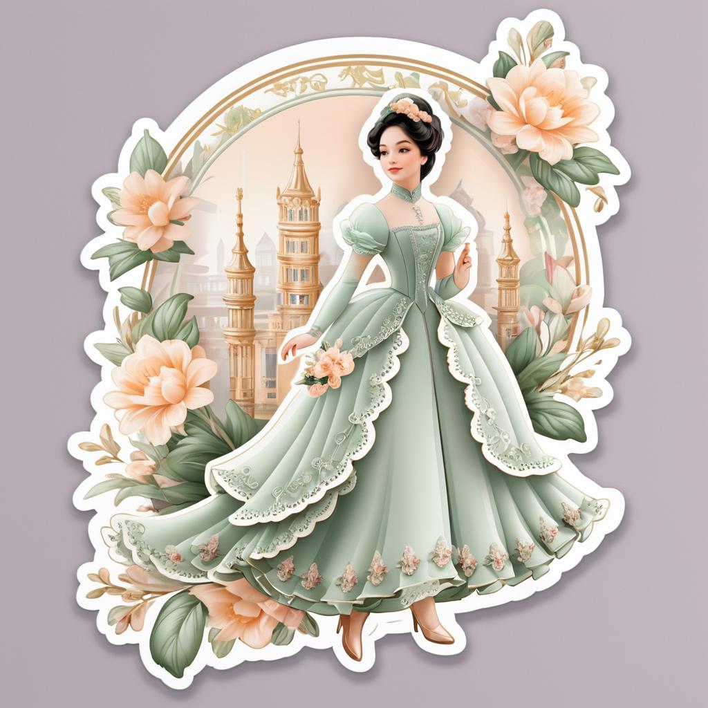 Elegant Victorian Spring Rolls Sticker Design