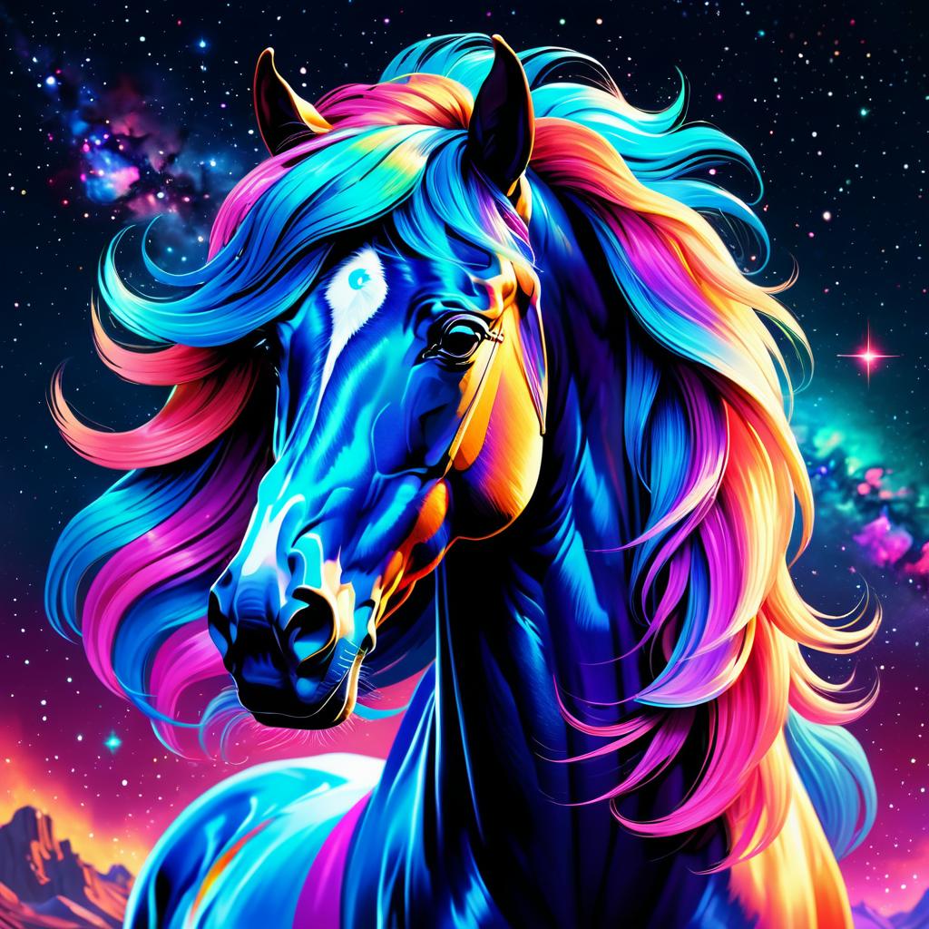 Cosmic Horse Portrait with Nebula Mane