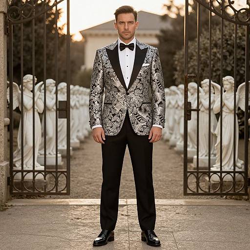 Confident Man in Black and White Tuxedo