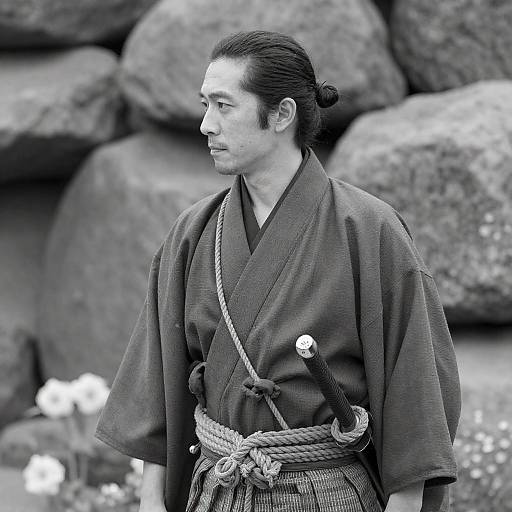 Japanese Man in Kimono: Black and White