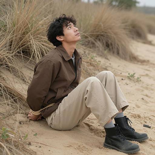 Man Bound on Sandy Terrain Under Daylight