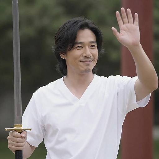 Smiling Man with Sword in Nature