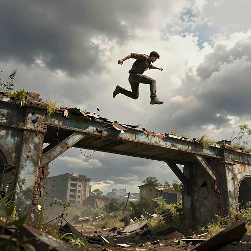 Bullet Leaping Over Ruined Bridge