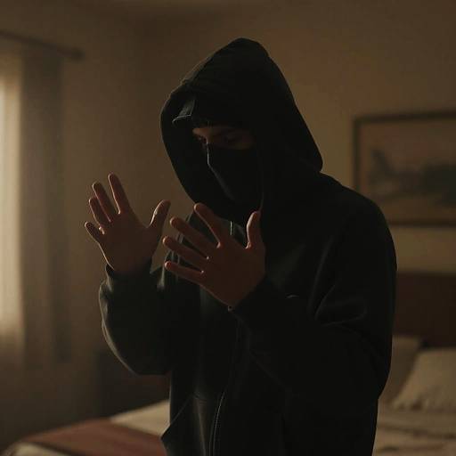 Mysterious Figure in Dimly Lit Room