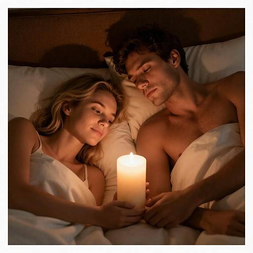 Intimate Candlelit Moment in Bed