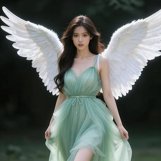 Elegant Female Angel in Green Dress