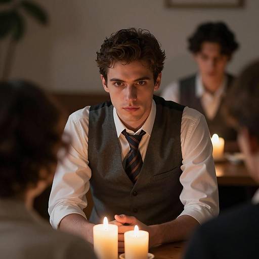 Intense Gaze in Dimly Lit Room